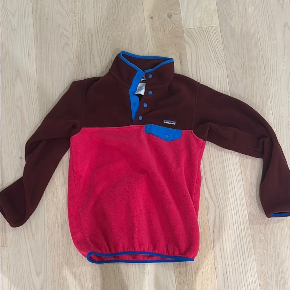 Patagonia Color Blocked Pink / Maroon Fleece Synchilla Snap T Pullover - Picture 1 of 3